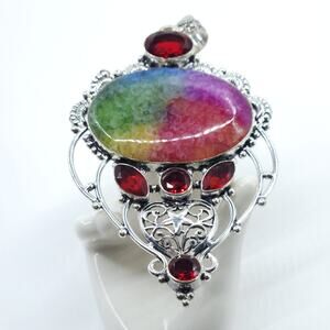 Rainbow Agate with Garnet Accents Pendant